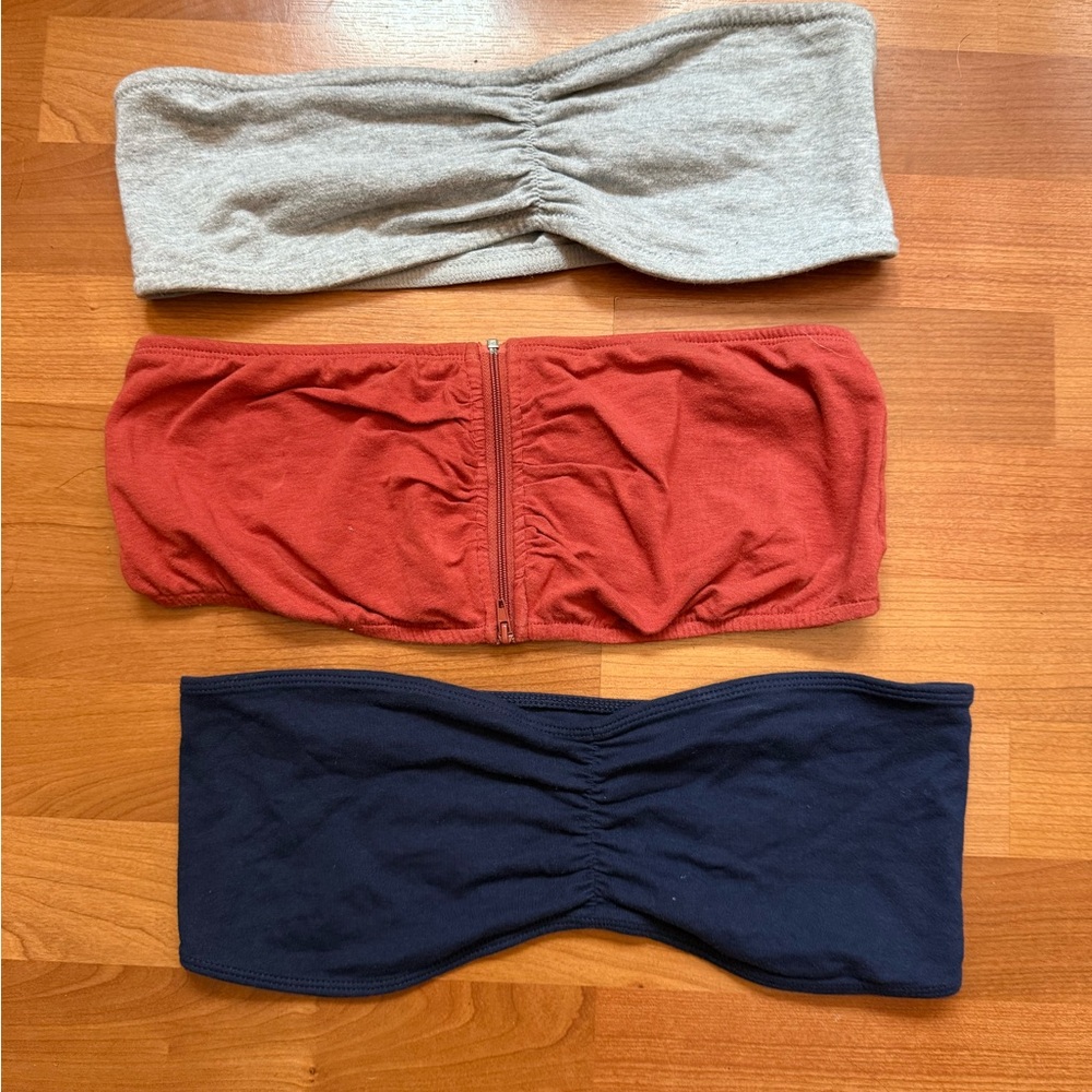 Bundle of Bandeau Tops in Gray, burnt orange , and Navy